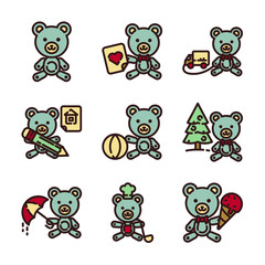 Fototapeta na wymiar Teddy Bear Icon Set