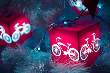 Decorated Chrismas Tree,Pine, New year 2019, chrismas lighs closeup