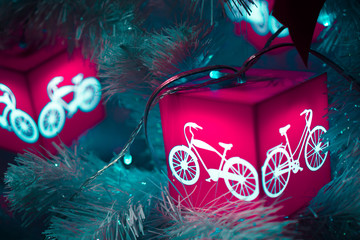 Decorated Chrismas Tree,Pine, New year 2019, chrismas lighs closeup