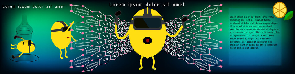 header of vector abstract with VR icons for background, Illustration modern  virtual reality for mockup or web site