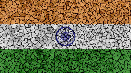 Mosaic Tiles Painting of India Flag, Background Texture