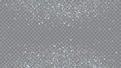 Flying snow background. Bbright, White, Shimmer, Glowing, Scatter, Falling background. Holiday decoration Christmas banner. Transparent base.