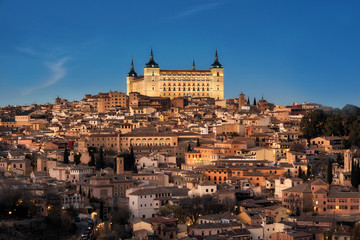 Fototapeta na wymiar Toledo, Spain old town cityscape and Alcazar at dusk