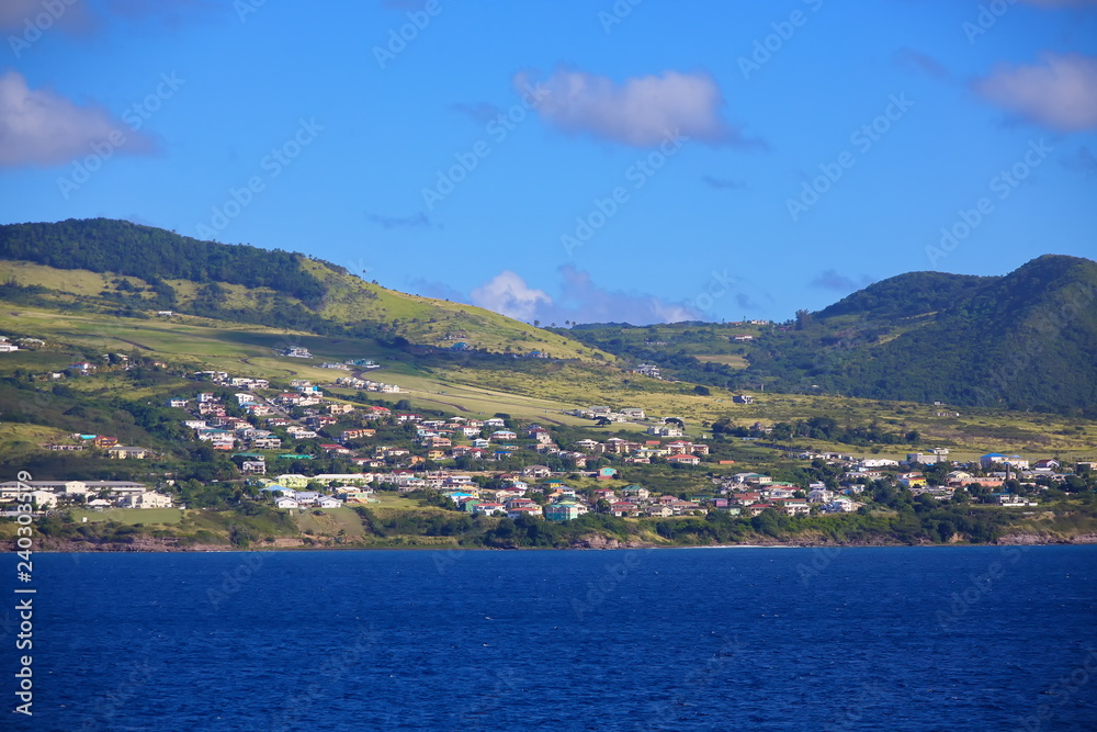 Wall mural Houses on the Green Hills of St Kitts