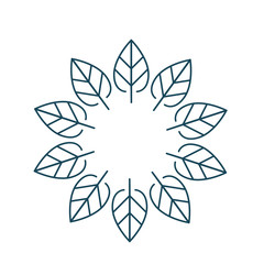 Linear organic and natural emblem and logo design template, ecology concept, circle made with leaves. vector illustration isolated on white background.