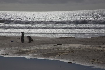 People and families enjoying an autumm day at Stinson Beach, Marin Coastline