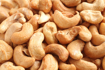 Roasted cashew nuts, top view. Closeup
