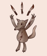 Evil wolf toy with knives