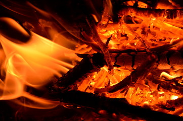 
Background from burning firewood and orange flames.