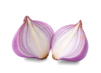 Slices of shallot onions for cooking on white background