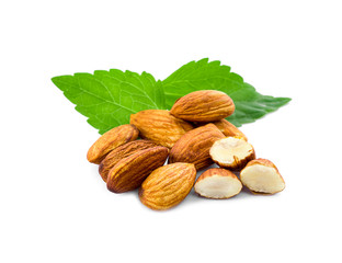 Almond nuts isolated on white background