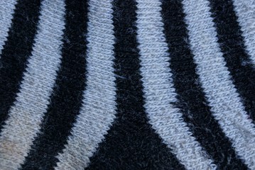 black white striped background fabric woolen old stuff on sock