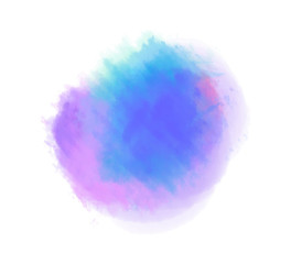 Colorful digital spot on isolated white. Colored aquarelle blotch. Hand drawn watercolour splotch. Paint and ink smudges. Bright blur stain. Trendy label brush stroke background