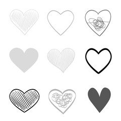 Hand drawn hearts on isolated white background. Set of love signs. Unique image for design. Line art creation. Black and white illustration. Elements for poster or flyer