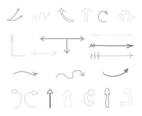 Hand drawn infographic elements on white. Abstract arrows. Line art. Set of different signs. Black and white illustration. Doodles for artworks