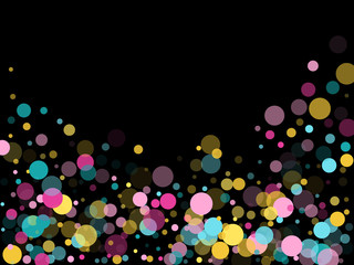 Memphis round confetti festive background in cyan blue, pink and yellow. Childish pattern vector.