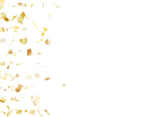 Fototapeta na wymiar Holiday realistic gold confetti flying on black background.