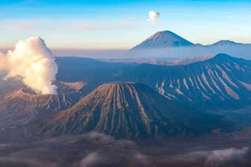 Spectacular view of Mount Bromo an active volcano part of the Tengger massif, in East Java, Indonesia.