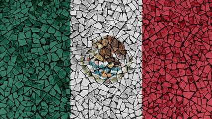 Mosaic Tiles Painting of Mexico Flag, Background Texture