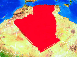 Algeria from space on model of planet Earth with country borders and very detailed planet surface.