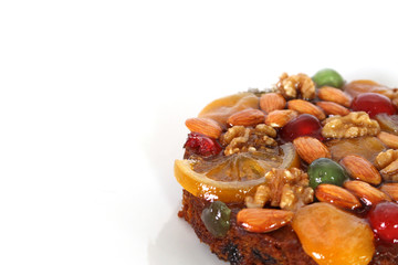 yummy fruit cack with various fruit and color