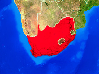 South Africa from space on model of planet Earth with country borders and very detailed planet surface.