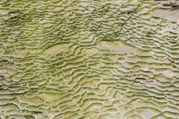 Closeup of the crystalline formed on the surface of the silica terrace in the Wai-O-Tapu geothermal area near Rotorua, New Zealand.