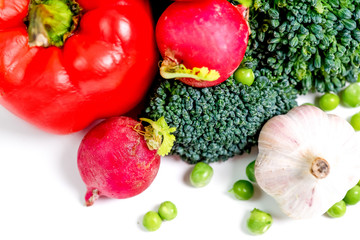 a fresh group of vegetables on white background