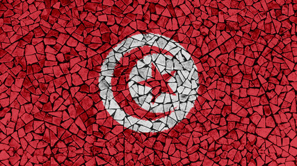 Mosaic Tiles Painting of Tunisia Flag, Background Texture