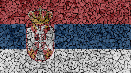 Mosaic Tiles Painting of Serbia Flag, Background Texture