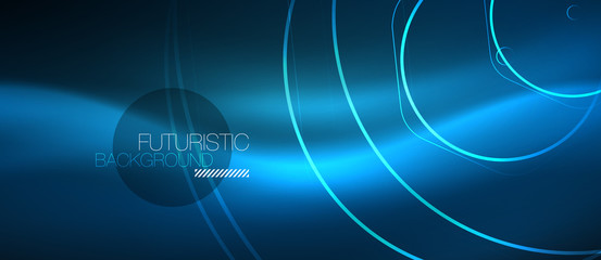 Neon glowing lines, magic energy space blue light concept, abstract background wallpaper design