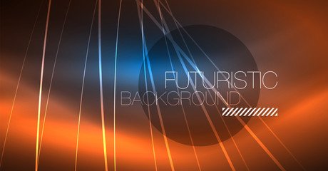 Neon glowing magic background, neon banner, night sky wallpaper. Magic light effect. Christmas abstract pattern.