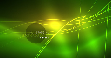 Neon glowing magic background, neon banner, night sky wallpaper. Magic light effect. Christmas abstract pattern.