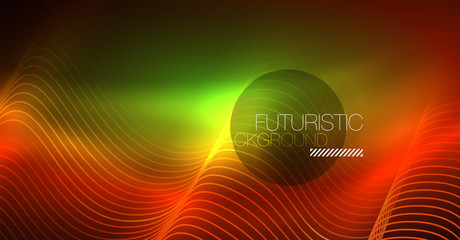 Neon lines wave background. Abstract composition