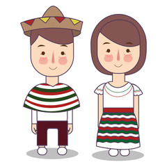 Vector illustration of mexican children, boy, girl, people Set of mexican woman and man dressed in national costumes