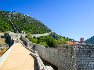 Panorama of medieval Ston city wall, longest in Europe, Croatia