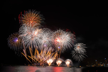 Colorful of fireworks in Happy New Year 2019 holiday festival