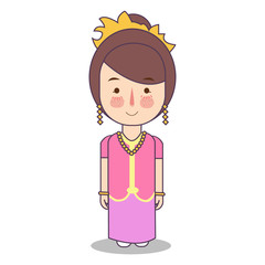 West Nusa Tenggara province wedding Couple, cute Indonesian traditional clothes costume bride and groom cartoon vector illustration