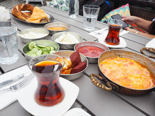 Turkish breakfast With various dipping sauce