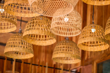 background of the beautifully decorated lamp,made from bamboo,is coordinated,decorated in the shop...