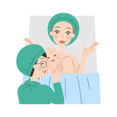 出産する女性。