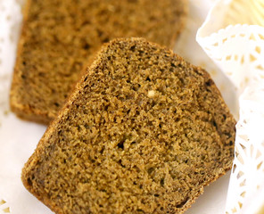 Macro photo of fresh rye bread in a basket