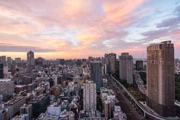 Fototapeta premium Tokio pejzaż o zmierzchu widok z obserwatorium budynku World Trade Center
