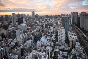 Tokyo cityscape at dusk view from observatory of World Trade Center building