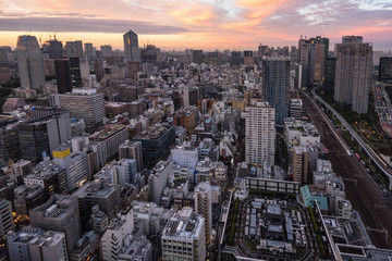 Tokyo cityscape at dusk view from observatory of World Trade Center building