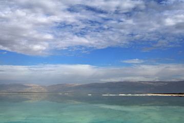 Dead sea seascape in cloudy weather