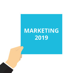 Writing note showing Marketing 2019.