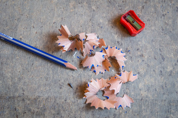 Top view of Pencil sharpening failure. broken nib