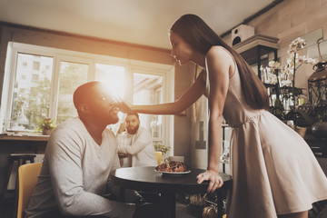 Young couple men and women find out relationship