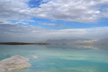 Dead sea seascape in cloudy weather